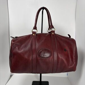 Longchamp Burgundy Leather Small Duffel Bag – Vintage Travel Satchel